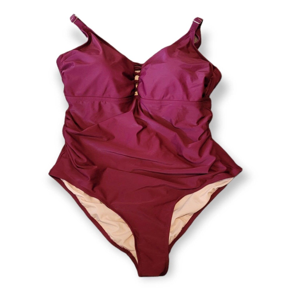 Ava & Viv Women's Plus Size Strappy Front One Piece Swimsuit Berry 26W - Picture 3 of 5